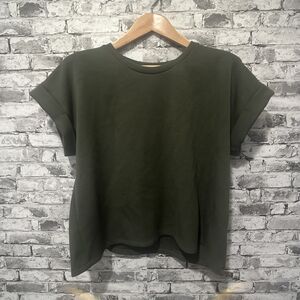 EUC T Tahari Dark Green Short Sleeve Womens Blouse Size Large